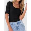 image:imageANRABESS Womens Half Sleeve Tops Scoop Neck Ribbed Knit Slim Fitted Basic Tee Shirts Summer 2026 Trendy Spring Casual ClothesBlack