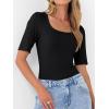image:imageANRABESS Womens Half Sleeve Tops Scoop Neck Ribbed Knit Slim Fitted Basic Tee Shirts Summer 2026 Trendy Spring Casual ClothesBlack