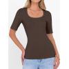 image:imageANRABESS Womens Half Sleeve Tops Scoop Neck Ribbed Knit Slim Fitted Basic Tee Shirts Summer 2026 Trendy Spring Casual ClothesCoffee