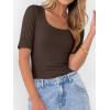 image:imageANRABESS Womens Half Sleeve Tops Scoop Neck Ribbed Knit Slim Fitted Basic Tee Shirts Summer 2026 Trendy Spring Casual ClothesCoffee