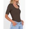 image:imageANRABESS Womens Half Sleeve Tops Scoop Neck Ribbed Knit Slim Fitted Basic Tee Shirts Summer 2026 Trendy Spring Casual ClothesCoffee