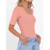 image:imageANRABESS Womens Half Sleeve Tops Scoop Neck Ribbed Knit Slim Fitted Basic Tee Shirts Summer 2026 Trendy Spring Casual ClothesCoral