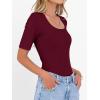 image:imageANRABESS Womens Half Sleeve Tops Scoop Neck Ribbed Knit Slim Fitted Basic Tee Shirts Summer 2026 Trendy Spring Casual ClothesDeep Red