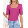 image:imageANRABESS Womens Half Sleeve Tops Scoop Neck Ribbed Knit Slim Fitted Basic Tee Shirts Summer 2026 Trendy Spring Casual ClothesHot Pink