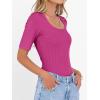 image:imageANRABESS Womens Half Sleeve Tops Scoop Neck Ribbed Knit Slim Fitted Basic Tee Shirts Summer 2026 Trendy Spring Casual ClothesHot Pink