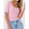 image:imageANRABESS Womens Half Sleeve Tops Scoop Neck Ribbed Knit Slim Fitted Basic Tee Shirts Summer 2026 Trendy Spring Casual ClothesPink