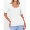 image:imageANRABESS Womens Half Sleeve Tops Scoop Neck Ribbed Knit Slim Fitted Basic Tee Shirts Summer 2026 Trendy Spring Casual ClothesWhite