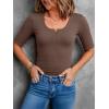image:imageANRABESS Womens Half Sleeve Tops Summer Slim Fitted Henley Shirts 2026 Spring Basic Tees Dressy Casual Blouses Cute T ShirtBrown