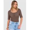 image:imageANRABESS Womens Half Sleeve Tops Summer Slim Fitted Henley Shirts 2026 Spring Basic Tees Dressy Casual Blouses Cute T ShirtBrown