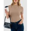 image:imageANRABESS Womens Lettuce Trim Mock Neck Short Sleeve Tops Casual Ribbed Knit Slim Fit Tee Shirt Spring Layer Vacation OutfitsKhaki