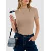 image:imageANRABESS Womens Lettuce Trim Mock Neck Short Sleeve Tops Casual Ribbed Knit Slim Fit Tee Shirt Spring Layer Vacation OutfitsKhaki
