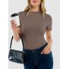 image:imageANRABESS Womens Lettuce Trim Mock Neck Short Sleeve Tops Casual Ribbed Knit Slim Fit Tee Shirt Spring Layer Vacation OutfitsLight Brown