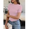 image:imageANRABESS Womens Lettuce Trim Mock Neck Short Sleeve Tops Casual Ribbed Knit Slim Fit Tee Shirt Spring Layer Vacation OutfitsPink