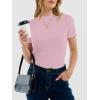 image:imageANRABESS Womens Lettuce Trim Mock Neck Short Sleeve Tops Casual Ribbed Knit Slim Fit Tee Shirt Spring Layer Vacation OutfitsPink