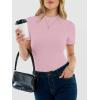 image:imageANRABESS Womens Lettuce Trim Mock Neck Short Sleeve Tops Casual Ribbed Knit Slim Fit Tee Shirt Spring Layer Vacation OutfitsPink