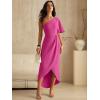 image:imageANRABESS Womens One Shoulder Formal Midi Dresses 2026 Summer Wrap High Slit Beach Wedding Guest Party Cocktail Maxi DressHot Pink