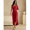image:imageANRABESS Womens One Shoulder Formal Midi Dresses 2026 Summer Wrap High Slit Beach Wedding Guest Party Cocktail Maxi DressRed