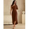 image:imageANRABESS Womens One Shoulder Formal Midi Dresses 2026 Summer Wrap High Slit Beach Wedding Guest Party Cocktail Maxi DressRed Brown