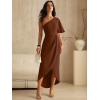 image:imageANRABESS Womens One Shoulder Formal Midi Dresses 2026 Summer Wrap High Slit Beach Wedding Guest Party Cocktail Maxi DressRed Brown
