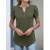 image:imageANRABESS Womens Petal Short Sleeve Henley Shirts Summer 2026 V Neck Dressy Casual Blouses Spring Business Work Tunic TopsArmy Green