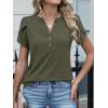 image:imageANRABESS Womens Petal Short Sleeve Henley Shirts Summer 2026 V Neck Dressy Casual Blouses Spring Business Work Tunic TopsArmy Green