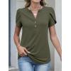 image:imageANRABESS Womens Petal Short Sleeve Henley Shirts Summer 2026 V Neck Dressy Casual Blouses Spring Business Work Tunic TopsArmy Green