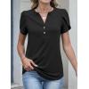 image:imageANRABESS Womens Petal Short Sleeve Henley Shirts Summer 2026 V Neck Dressy Casual Blouses Spring Business Work Tunic TopsBlack