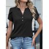image:imageANRABESS Womens Petal Short Sleeve Henley Shirts Summer 2026 V Neck Dressy Casual Blouses Spring Business Work Tunic TopsBlack