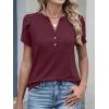 image:imageANRABESS Womens Petal Short Sleeve Henley Shirts Summer 2026 V Neck Dressy Casual Blouses Spring Business Work Tunic TopsBurgundy