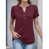 image:imageANRABESS Womens Petal Short Sleeve Henley Shirts Summer 2026 V Neck Dressy Casual Blouses Spring Business Work Tunic TopsBurgundy
