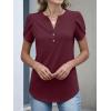image:imageANRABESS Womens Petal Short Sleeve Henley Shirts Summer 2026 V Neck Dressy Casual Blouses Spring Business Work Tunic TopsBurgundy