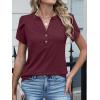 image:imageANRABESS Womens Petal Short Sleeve Henley Shirts Summer 2026 V Neck Dressy Casual Blouses Spring Business Work Tunic TopsBurgundy