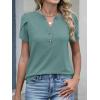 image:imageANRABESS Womens Petal Short Sleeve Henley Shirts Summer 2026 V Neck Dressy Casual Blouses Spring Business Work Tunic TopsGray Green