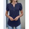 image:imageANRABESS Womens Petal Short Sleeve Henley Shirts Summer 2026 V Neck Dressy Casual Blouses Spring Business Work Tunic TopsNavy Blue