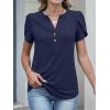 image:imageANRABESS Womens Petal Short Sleeve Henley Shirts Summer 2026 V Neck Dressy Casual Blouses Spring Business Work Tunic TopsNavy Blue