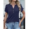 image:imageANRABESS Womens Petal Short Sleeve Henley Shirts Summer 2026 V Neck Dressy Casual Blouses Spring Business Work Tunic TopsNavy Blue