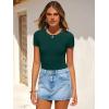 image:imageANRABESS Womens Short Sleeve Bodysuit Crew Neck Slim Fit Ribbed Knit Tops Trendy 2026 Outfits Versatile for Daily WearDeep Green