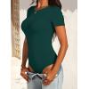image:imageANRABESS Womens Short Sleeve Bodysuit Crew Neck Slim Fit Ribbed Knit Tops Trendy 2026 Outfits Versatile for Daily WearDeep Green