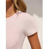 image:imageANRABESS Womens Short Sleeve Bodysuit Crew Neck Slim Fit Ribbed Knit Tops Trendy 2026 Outfits Versatile for Daily WearLight Apricot