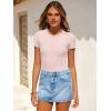 image:imageANRABESS Womens Short Sleeve Bodysuit Crew Neck Slim Fit Ribbed Knit Tops Trendy 2026 Outfits Versatile for Daily WearLight Apricot