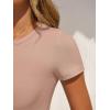 image:imageANRABESS Womens Short Sleeve Bodysuit Crew Neck Slim Fit Ribbed Knit Tops Trendy 2026 Outfits Versatile for Daily WearLight Camel
