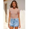 image:imageANRABESS Womens Short Sleeve Bodysuit Crew Neck Slim Fit Ribbed Knit Tops Trendy 2026 Outfits Versatile for Daily WearLight Camel