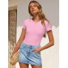 image:imageANRABESS Womens Short Sleeve Bodysuit Crew Neck Slim Fit Ribbed Knit Tops Trendy 2026 Outfits Versatile for Daily WearPink