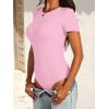 image:imageANRABESS Womens Short Sleeve Bodysuit Crew Neck Slim Fit Ribbed Knit Tops Trendy 2026 Outfits Versatile for Daily WearPink