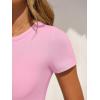 image:imageANRABESS Womens Short Sleeve Bodysuit Crew Neck Slim Fit Ribbed Knit Tops Trendy 2026 Outfits Versatile for Daily WearPink