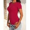 image:imageANRABESS Womens Short Sleeve Bodysuit Crew Neck Slim Fit Ribbed Knit Tops Trendy 2026 Outfits Versatile for Daily WearRed