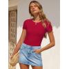 image:imageANRABESS Womens Short Sleeve Bodysuit Crew Neck Slim Fit Ribbed Knit Tops Trendy 2026 Outfits Versatile for Daily WearRed