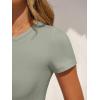 image:imageANRABESS Womens Short Sleeve Bodysuit Crew Neck Slim Fit Ribbed Knit Tops Trendy 2026 Outfits Versatile for Daily WearSage Green
