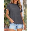image:imageANRABESS Womens Short Sleeve Crewneck Shirts Ribbed Knit High Low Hem T Shirt 2026 Summer Spring Casual Tops Trendy ClothesBlack Grey
