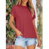 image:imageANRABESS Womens Short Sleeve Crewneck Shirts Ribbed Knit High Low Hem T Shirt 2026 Summer Spring Casual Tops Trendy ClothesRed